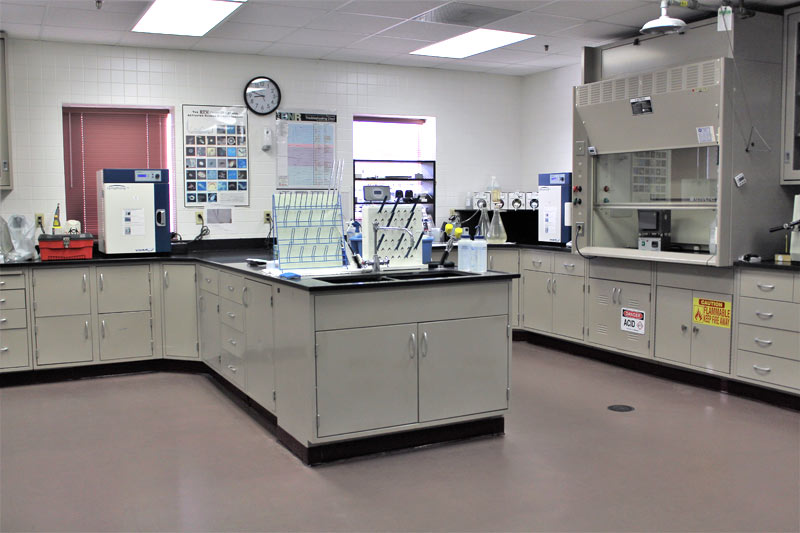 Interior of offices showing laboratory workspace and equipment