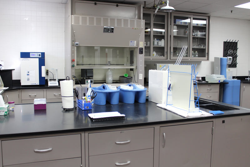 Interior of laboratory showing work area